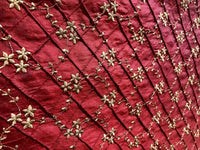 Queen Elisabeth 100% Silk Dupioni Embroidered Floral Quilted Motif Fabric - Dark Red LLSUR0003 - Fancy Styles Fabric Pierre Frey Lee Jofa Brunschwig & Fils