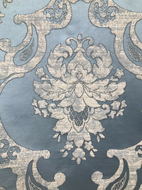 NEW Sir Darcey Designer Satin Burnout Damask Drapery Upholstery Fabric - Blue BTY - Fancy Styles Fabric Pierre Frey Lee Jofa Brunschwig & Fils