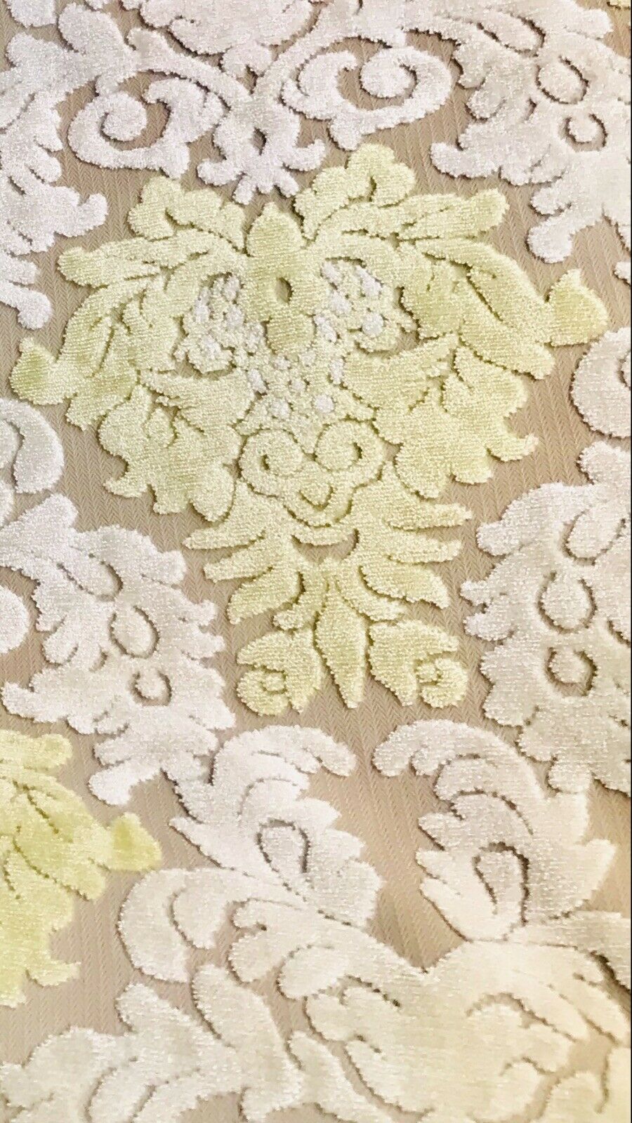 Sir Mason Novelty Italian Burnout Damask Chenille Upholstery Velvet Fabric Yellow Cream - Fancy Styles Fabric Pierre Frey Lee Jofa Brunschwig & Fils