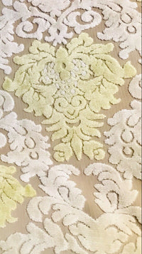 Sir Mason Novelty Italian Burnout Damask Chenille Upholstery Velvet Fabric Yellow Cream - Fancy Styles Fabric Pierre Frey Lee Jofa Brunschwig & Fils