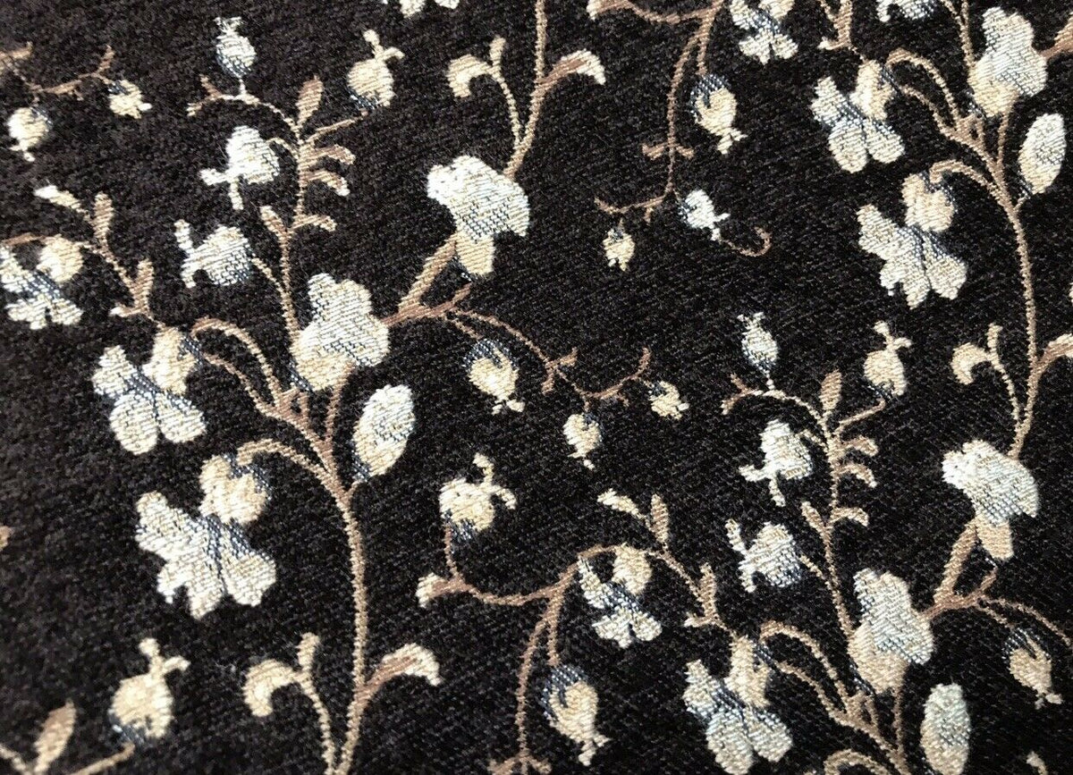 NEW Small Floral Velvet Chenille Upholstery Fabric - Brown Aqua Beige - Fancy Styles Fabric Pierre Frey Lee Jofa Brunschwig & Fils