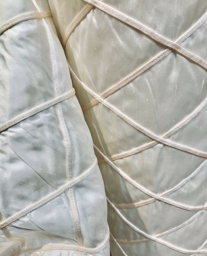 Queen Peyton 100% Silk Satin Quilted Designer Fabric- Ivory And Pink - Fancy Styles Fabric Pierre Frey Lee Jofa Brunschwig & Fils