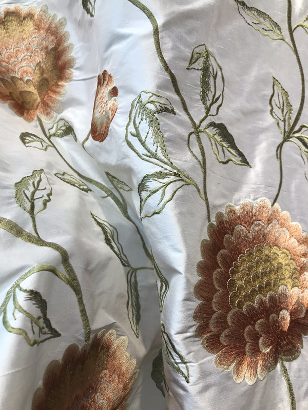 NEW! Lady Achlynn Novelty 100% Silk Taffeta Embroidered Fabric - Made in India- Floral Ivory - Fancy Styles Fabric Pierre Frey Lee Jofa Brunschwig & Fils