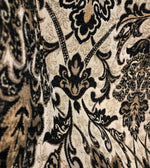 King Christopher Designer Velvet Chenille Burnout Damask Brocade Fabric - Black Beige Gold BTY - Fancy Styles Fabric Pierre Frey Lee Jofa Brunschwig & Fils