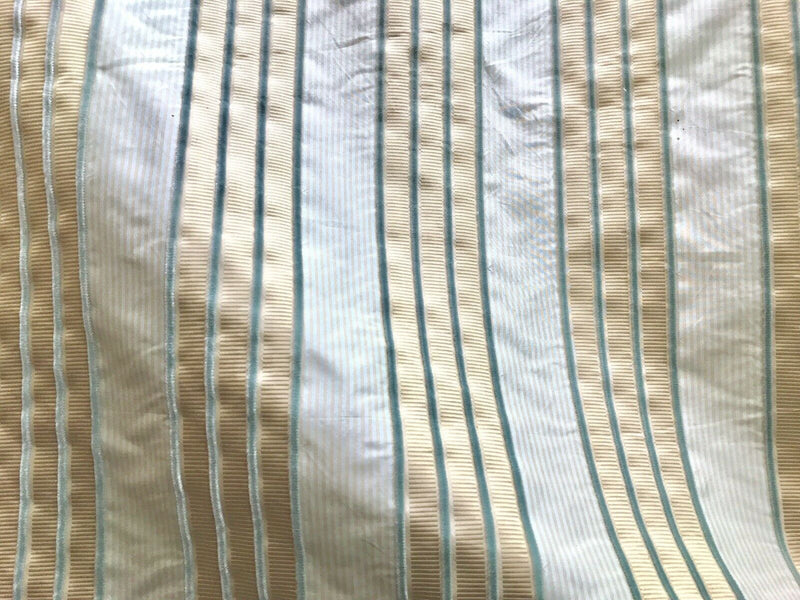 NEW! Designer 100% Silk Taffeta Aqua Velvet Striped Fabric- Rose Gold Aqua - Fancy Styles Fabric Pierre Frey Lee Jofa Brunschwig & Fils