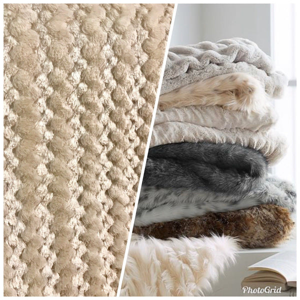 Designer Luxury Faux Fur Plush Fabric- Beige And Shell- Sold By The Yard - Fancy Styles Fabric Pierre Frey Lee Jofa Brunschwig & Fils