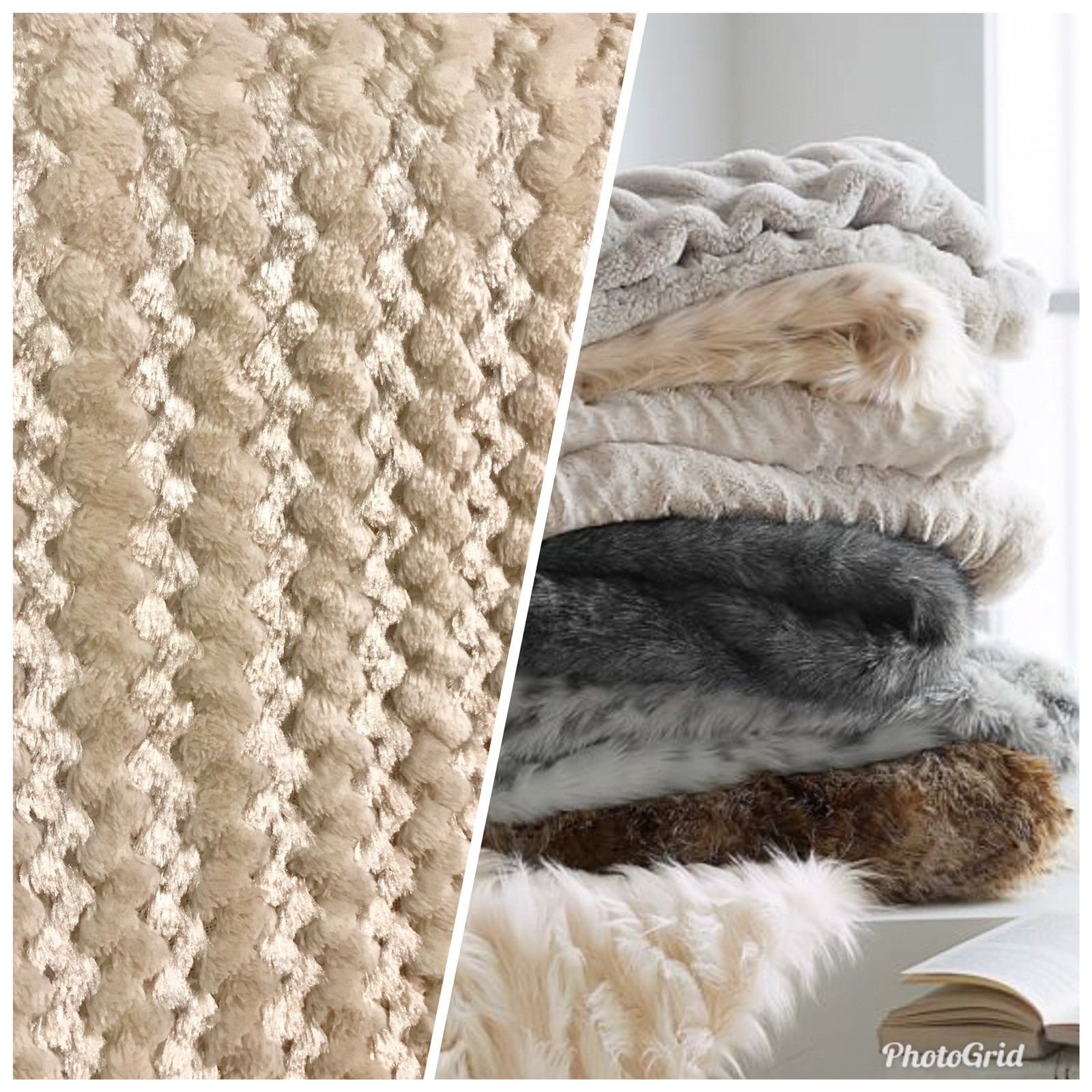 Designer Luxury Faux Fur Plush Fabric- Beige And Shell- Sold By The Yard