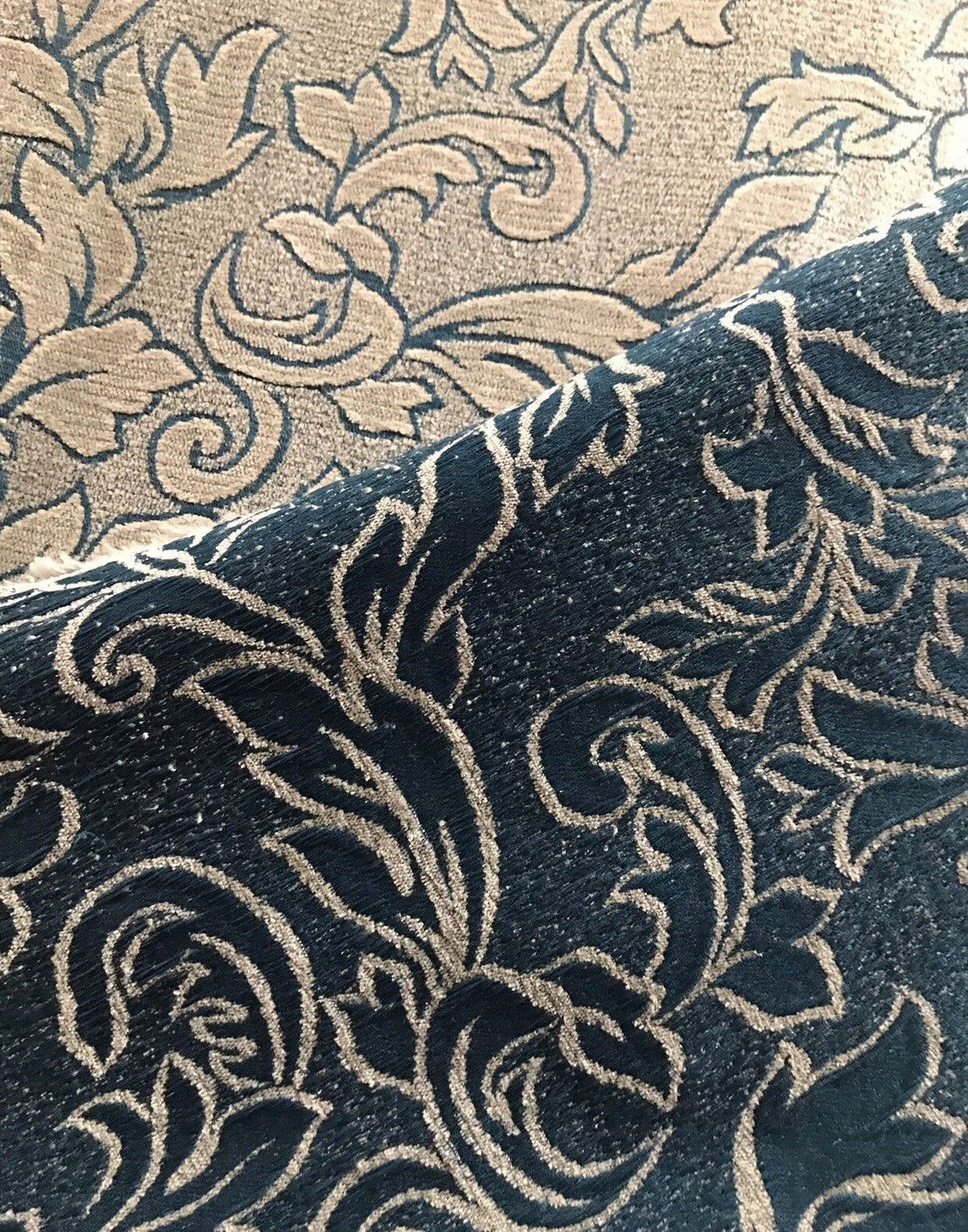 Designer Floral Burnout Chenille Velvet Fabric - Teal & Taupe - Fancy Styles Fabric Pierre Frey Lee Jofa