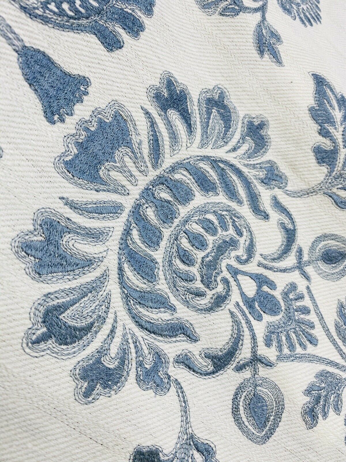 NEW! Novelty 100% Cotton Fabric Floral Damask Embroidery- Blue & White - Fancy Styles Fabric Pierre Frey Lee Jofa Brunschwig & Fils