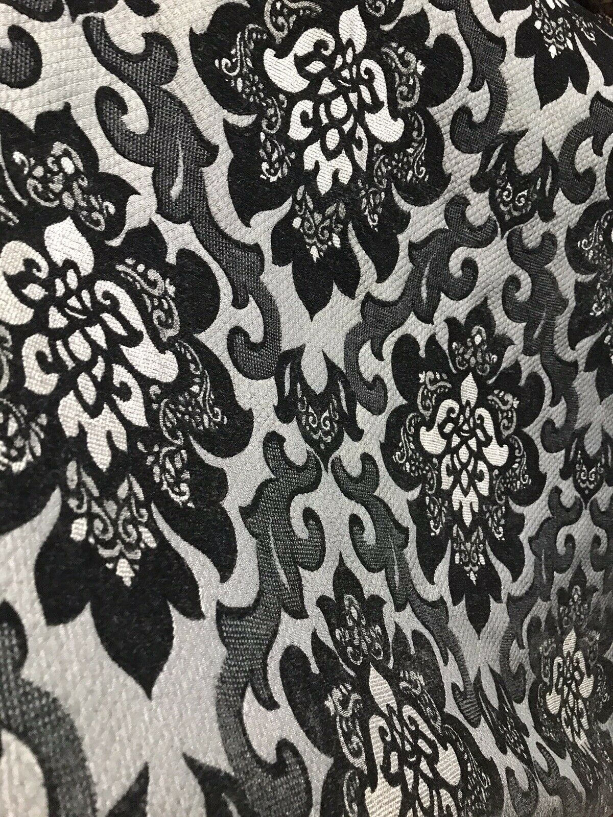 NEW Queen Allyson Designer Velvet Chenille Quilted Damask Burnout Upholstery Fabric - Black - Fancy Styles Fabric Pierre Frey Lee Jofa Brunschwig & Fils