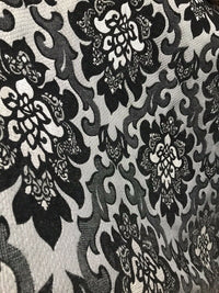 NEW Queen Allyson Designer Velvet Chenille Quilted Damask Burnout Upholstery Fabric - Black - Fancy Styles Fabric Pierre Frey Lee Jofa Brunschwig & Fils