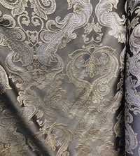 SWATCH 8” x 8” Sample- Designer Brocade Satin Fabric- Gray Silver Gold - Damask - Fancy Styles Fabric Pierre Frey Lee Jofa Brunschwig & Fils