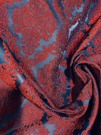 NEW Princess Giselle Designer Damask Satin Drapery Upholstery Fabric - Electric Red & Navy Blue - Fancy Styles Fabric Pierre Frey Lee Jofa Brunschwig & Fils