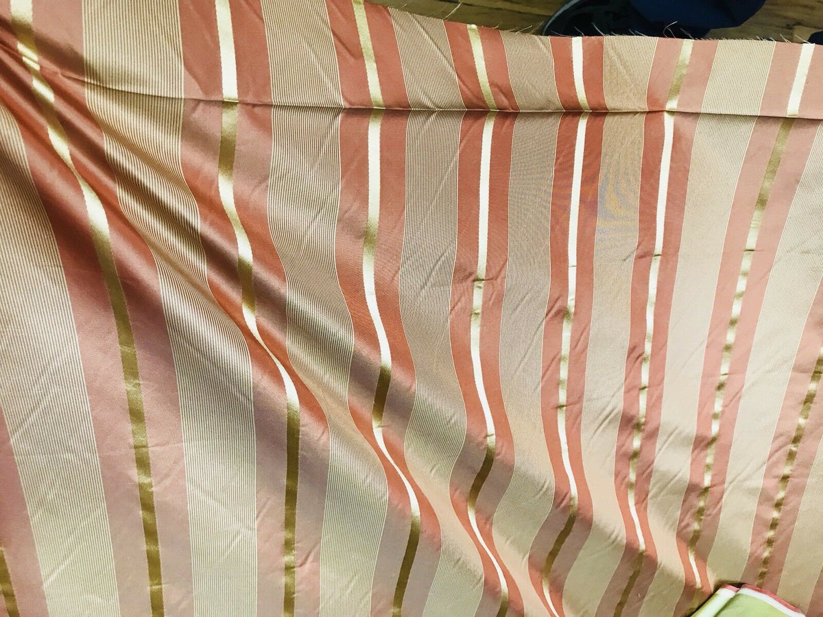 NEW! Lady Lynette SALE! 100% Silk Taffeta Muted Red And Gold Stripes Fabric- 55” Wide - Fancy Styles Fabric Pierre Frey Lee Jofa Brunschwig & Fils
