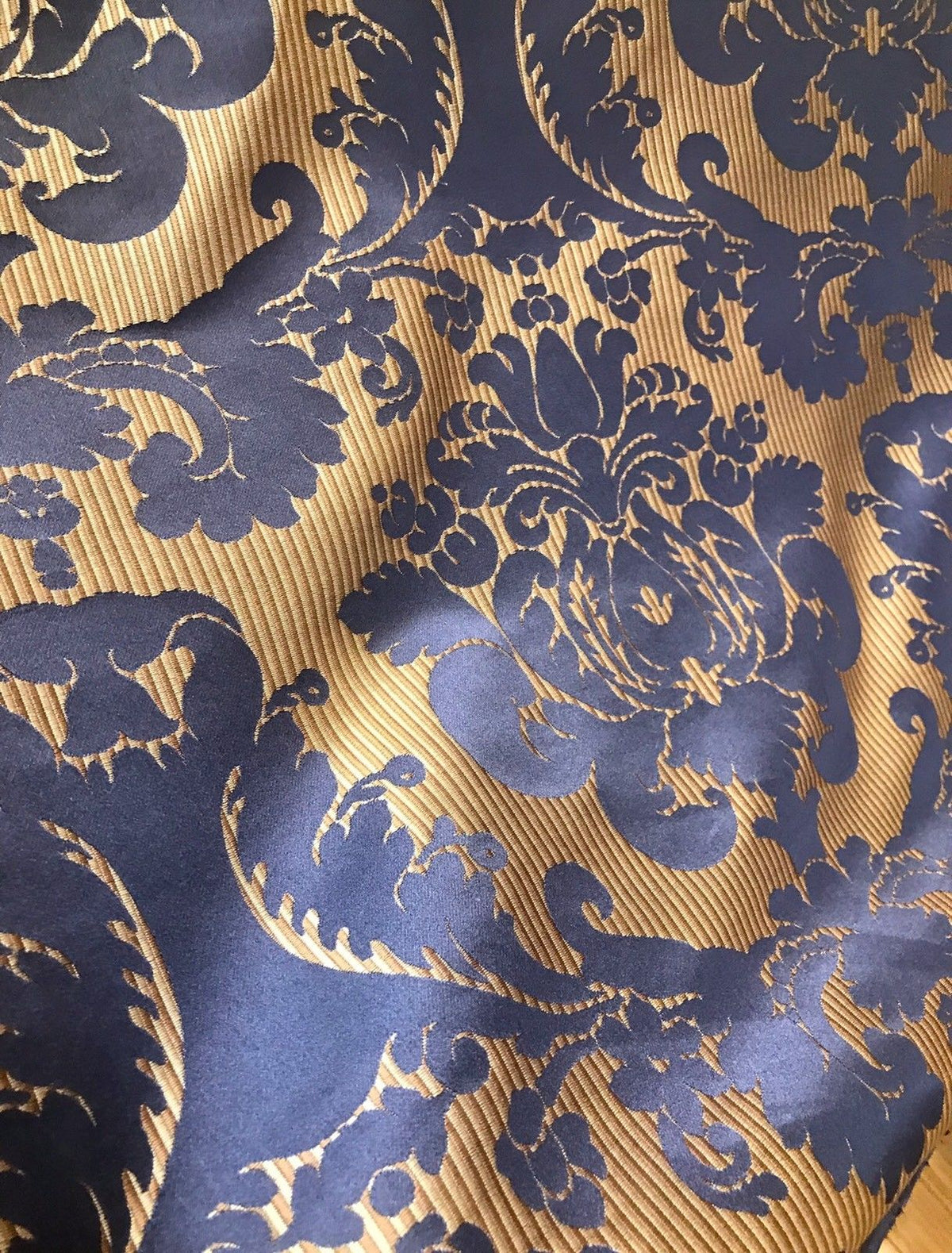 NEW! Designer Brocade Satin Fabric- Electric Navy Blue- Upholstery Damask - Fancy Styles Fabric Pierre Frey Lee Jofa Brunschwig & Fils