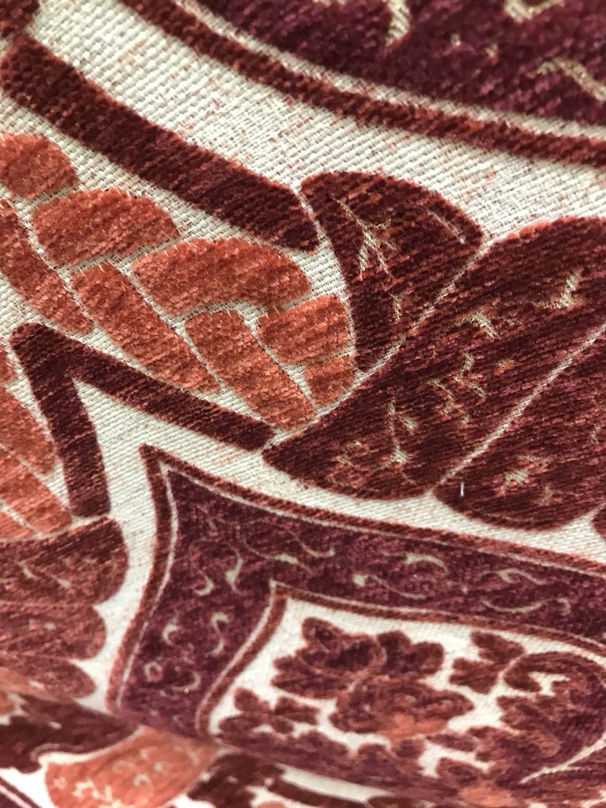 NEW SALE! Double Sided Burnout Chenille Velvet Fabric- Red Upholstery Damask - Fancy Styles Fabric Boutique