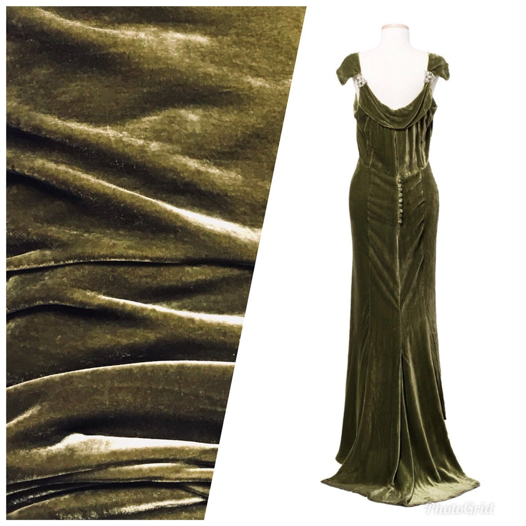 SWATCH - Close-Out Designer Runway Silk Rayon Velvet - Antique Olive Green - Fancy Styles Fabric Pierre Frey Lee Jofa Brunschwig & Fils