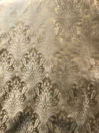 NEW! SALE! Designer Damask Satin Fabric- Antique Gold Beige - Upholstery Brocade - Fancy Styles Fabric Boutique