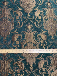 NEW Lady Emile Designer Damask Burnout Chenille Velvet Fabric - Green & Metallic Gold BTY - Fancy Styles Fabric Pierre Frey Lee Jofa Brunschwig & Fils