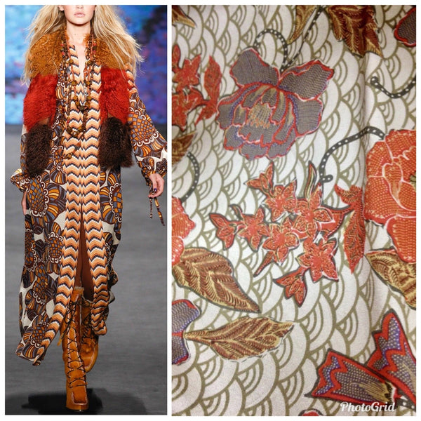 Close-Out Designer Runway 100% Silk Jersey Fabric Floral On Ivory-  Sold by yard - Fancy Styles Fabric Pierre Frey Lee Jofa