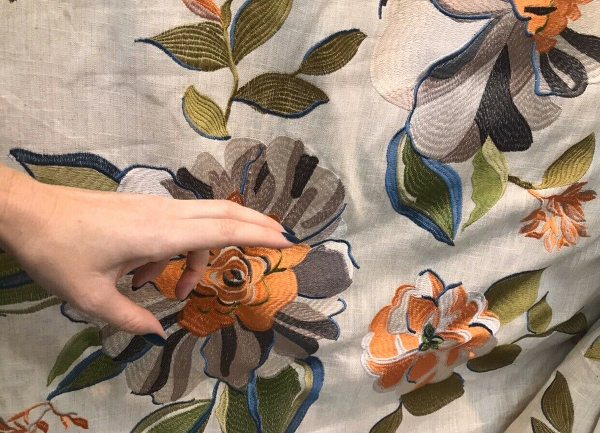 Novelty Cotton Oversized Floral Embroidery Fabric- Flax By The Yard - Fancy Styles Fabric Pierre Frey Lee Jofa Brunschwig & Fils