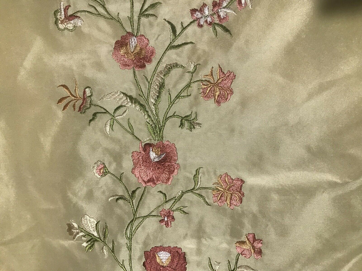 1 Yard Remnant- Designer 100% Silk Dupioni Embroidery Floral Fabric- Beige - Fancy Styles Fabric Pierre Frey Lee Jofa Brunschwig & Fils