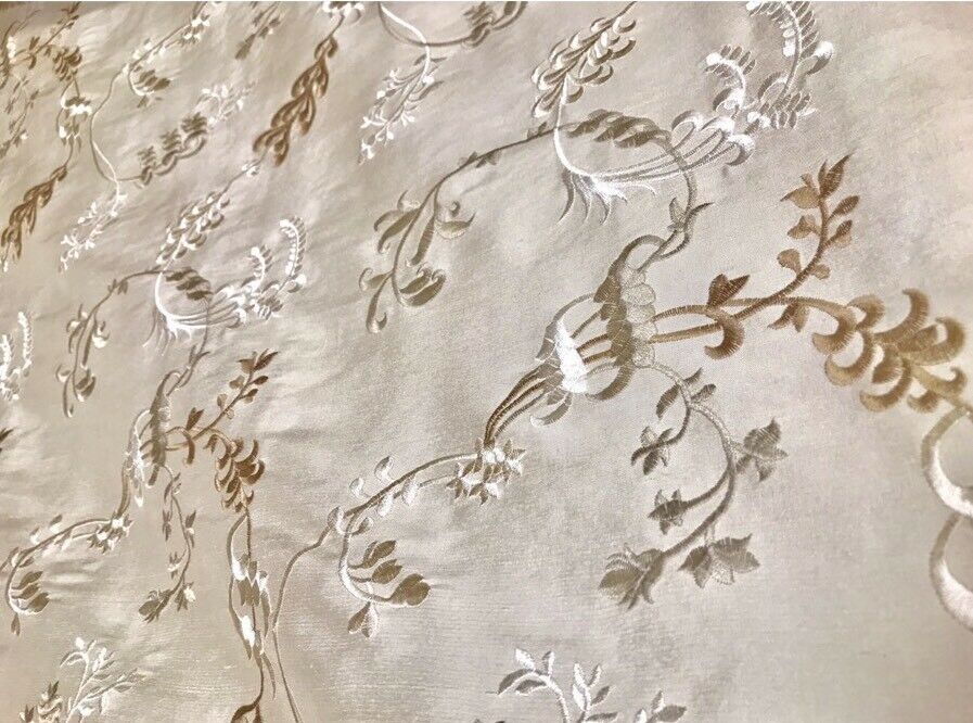 NEW SALE! Designer 100% Silk Taffeta Embroidery Fabric - Pink Beige Floral - Fancy Styles Fabric Pierre Frey Lee Jofa Brunschwig & Fils