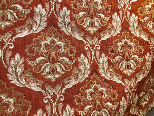 NEW! Sir Drew Designer Quilted Brocade Damask Upholstery Fabric- Rust Brick Red - Fancy Styles Fabric Pierre Frey Lee Jofa Brunschwig & Fils