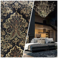 SALE! Lord Logan Designer Velvet Chenille Burnout Damask Brocade Fabric - Black Gold BTY - Fancy Styles Fabric Pierre Frey Lee Jofa Brunschwig & Fils