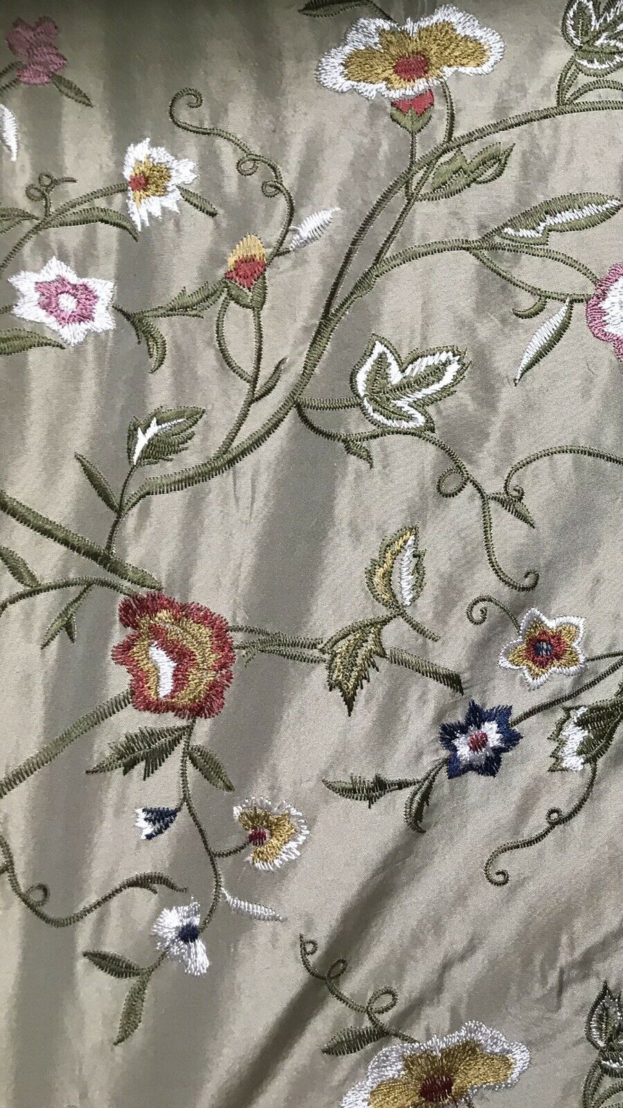 NEW! Lady Melody Designer 100% Silk Dupioni Embroidery Floral Fabric- Taupe - Fancy Styles Fabric Pierre Frey Lee Jofa Brunschwig & Fils