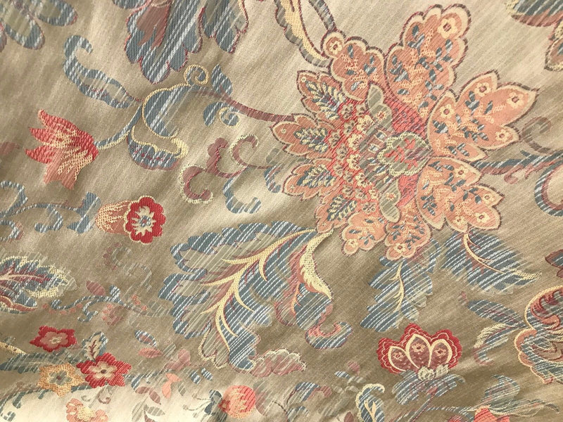 Designer Brocade Satin Floral Drapery Fabric- Antique Gold And Pink By The Yard - Fancy Styles Fabric Pierre Frey Lee Jofa