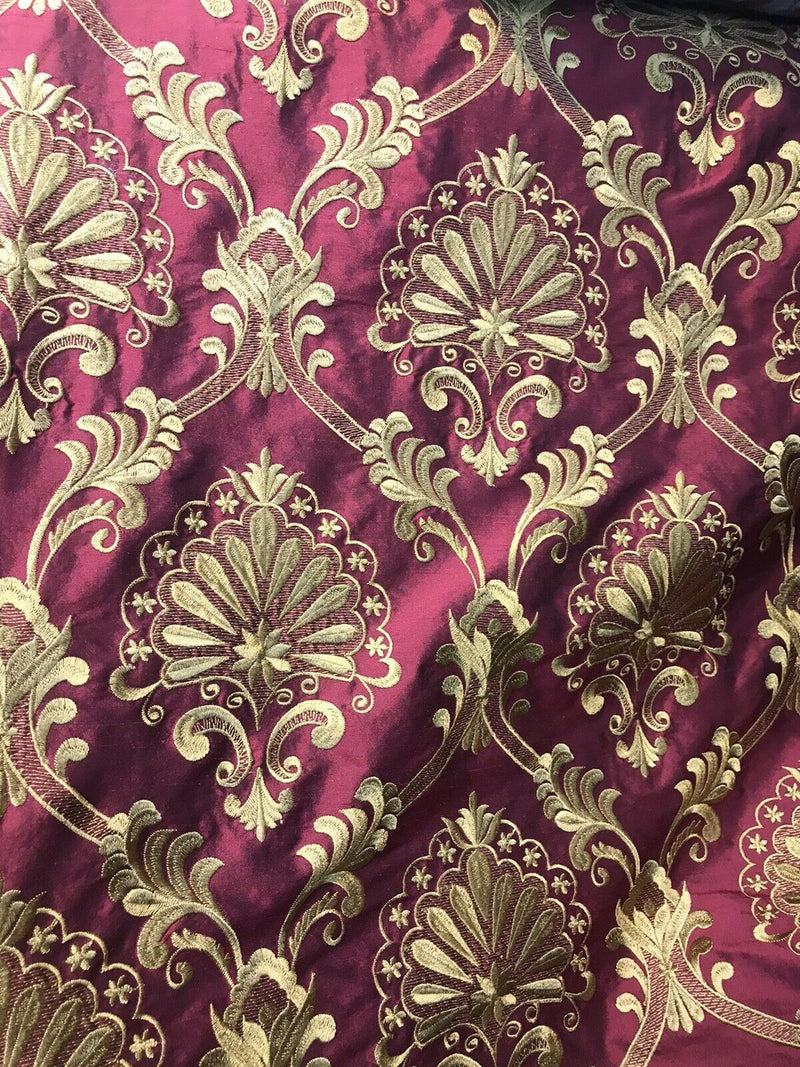 NEW Novelty 100% Silk Taffeta Embroidered Fabric Made In India- Red & Gold BTY - Fancy Styles Fabric Pierre Frey Lee Jofa Brunschwig & Fils