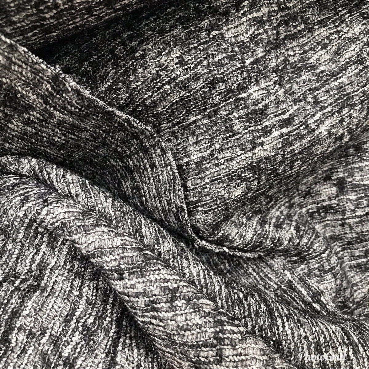 NEW Stretch Knit Sweater Fabric Imported Italian Rayon Black White Melange - Fancy Styles Fabric Boutique
