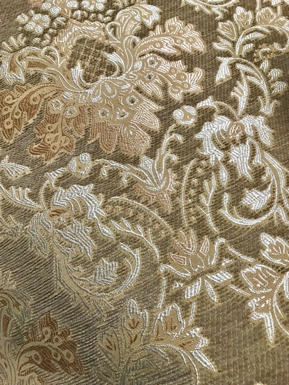 Lady Lauren Damask Burnout Chenille Velvet Fabric - Upholstery Taupe & Peach - Fancy Styles Fabric Pierre Frey Lee Jofa Brunschwig & Fils