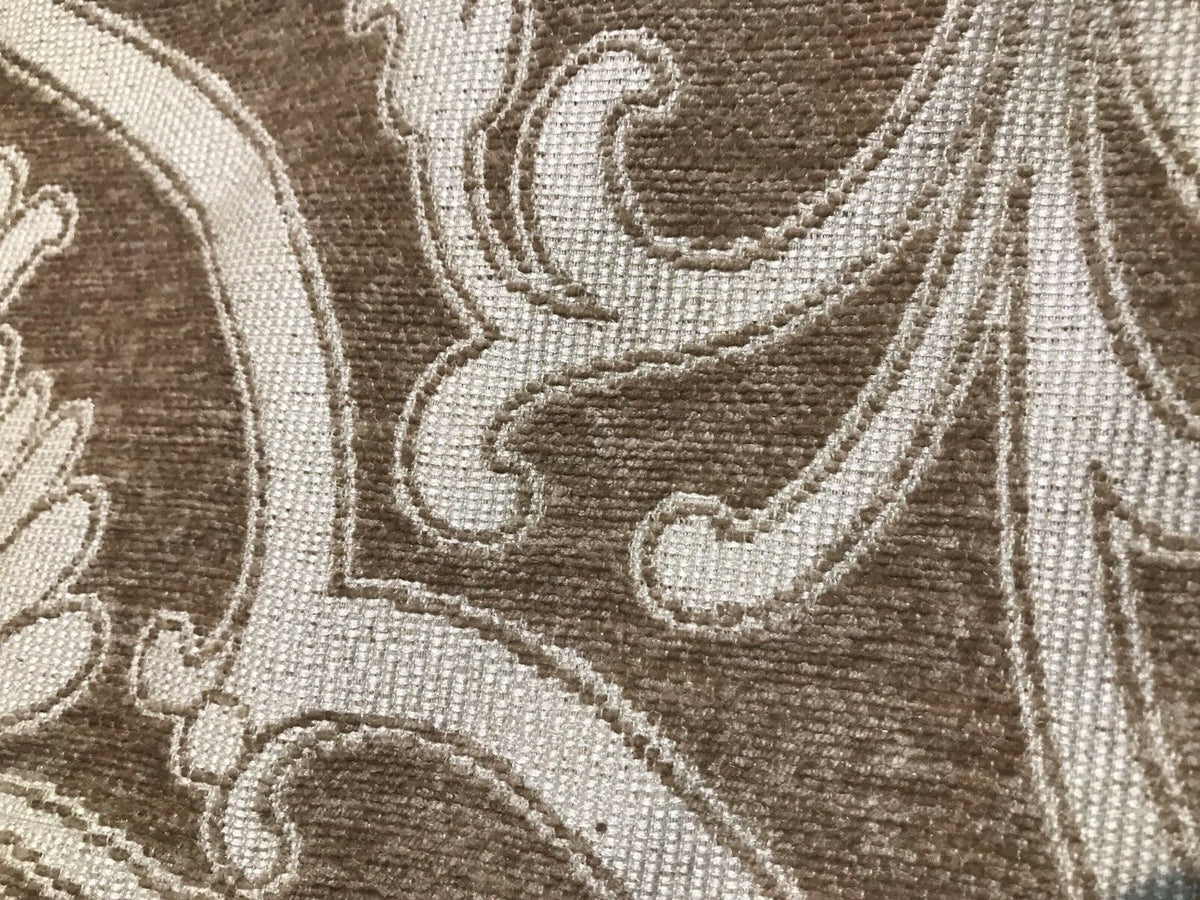 SWATCH Double Sided Burnout Chenille Velvet Fabric- Taupe Upholstery Damask - Fancy Styles Fabric Pierre Frey Lee Jofa Brunschwig & Fils