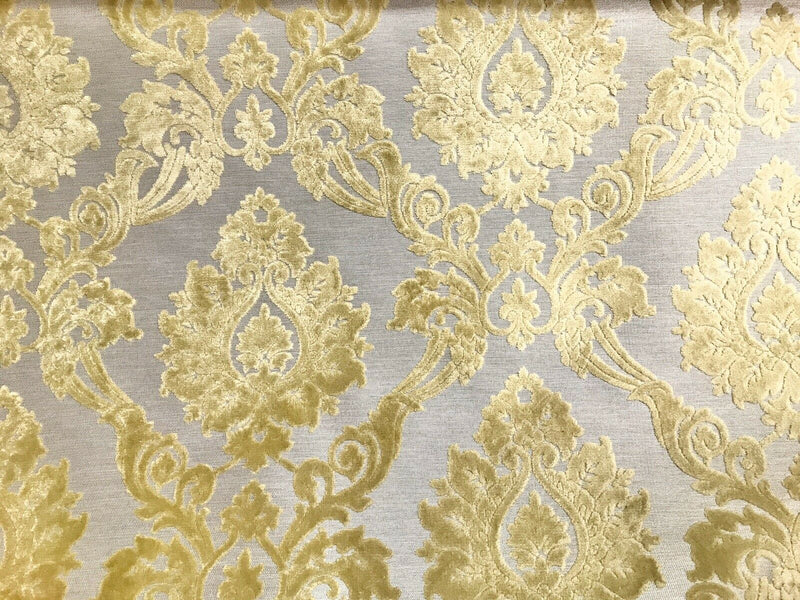 NEW Duke Raphael Designer Velvet Chenille Burnout Damask Upholstery Fabric - Yellow - Fancy Styles Fabric Pierre Frey Lee Jofa Brunschwig & Fils
