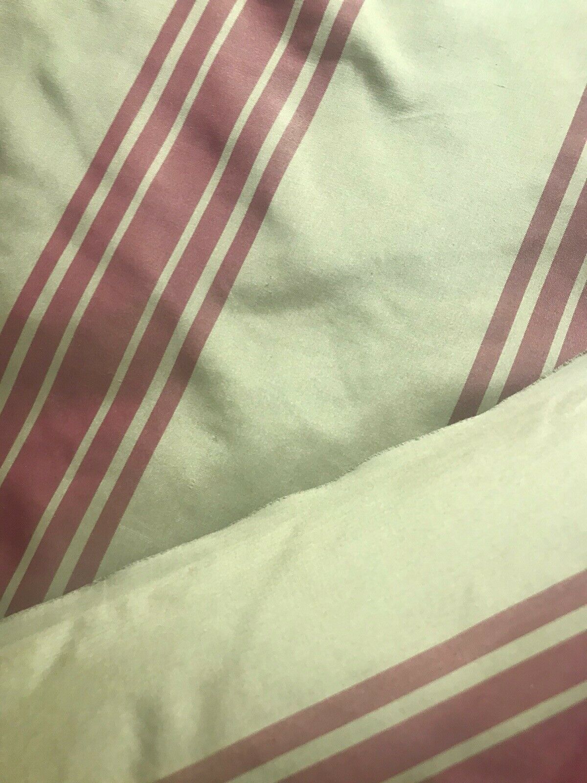 NEW Princess Vanessa Designer 100% Silk Taffeta Dupioni Stripes Fabric - Faded Green/Red 55” Wide - Fancy Styles Fabric Pierre Frey Lee Jofa Brunschwig & Fils