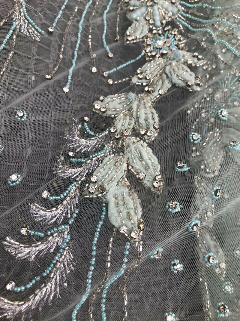 NEW Novelty Couture 100% Silk Floral Mesh Beaded Yarn Embroidered Fabric Tiffany BTY - Fancy Styles Fabric Pierre Frey Lee Jofa Brunschwig & Fils