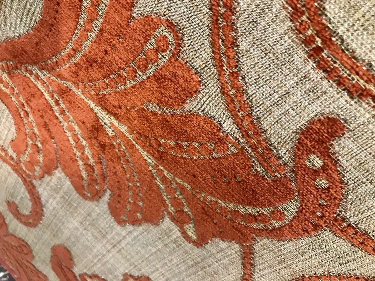 SWATCH 4” X 7” - Burnout Velvet Floral Upholstery Fabric- Burnt Orange Rust Red - Fancy Styles Fabric Pierre Frey Lee Jofa Brunschwig & Fils