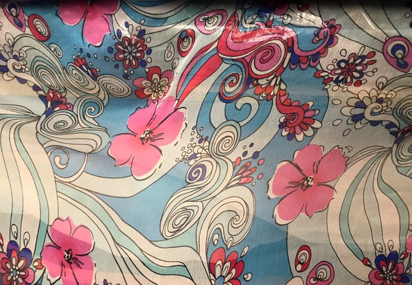 NEW! 100% Silk Chiffon Pucci Inspired Fabric Pink Blue Floral By The Yard - Fancy Styles Fabric Pierre Frey Lee Jofa Brunschwig & Fils