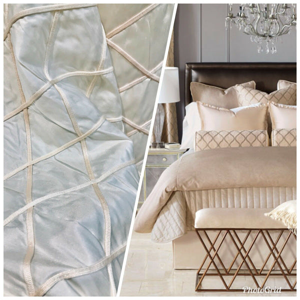 Queen Peyton 100% Silk Satin Quilted Designer Fabric- Ivory And Pink - Fancy Styles Fabric Pierre Frey Lee Jofa Brunschwig & Fils