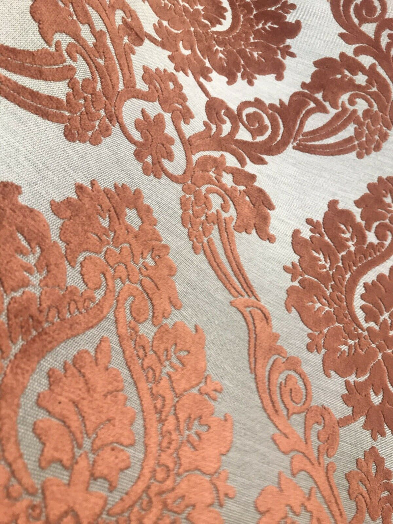 NEW Duke Raphael Designer Velvet Chenille Burnout Damask Upholstery Fabric - Orange - Fancy Styles Fabric Pierre Frey Lee Jofa Brunschwig & Fils