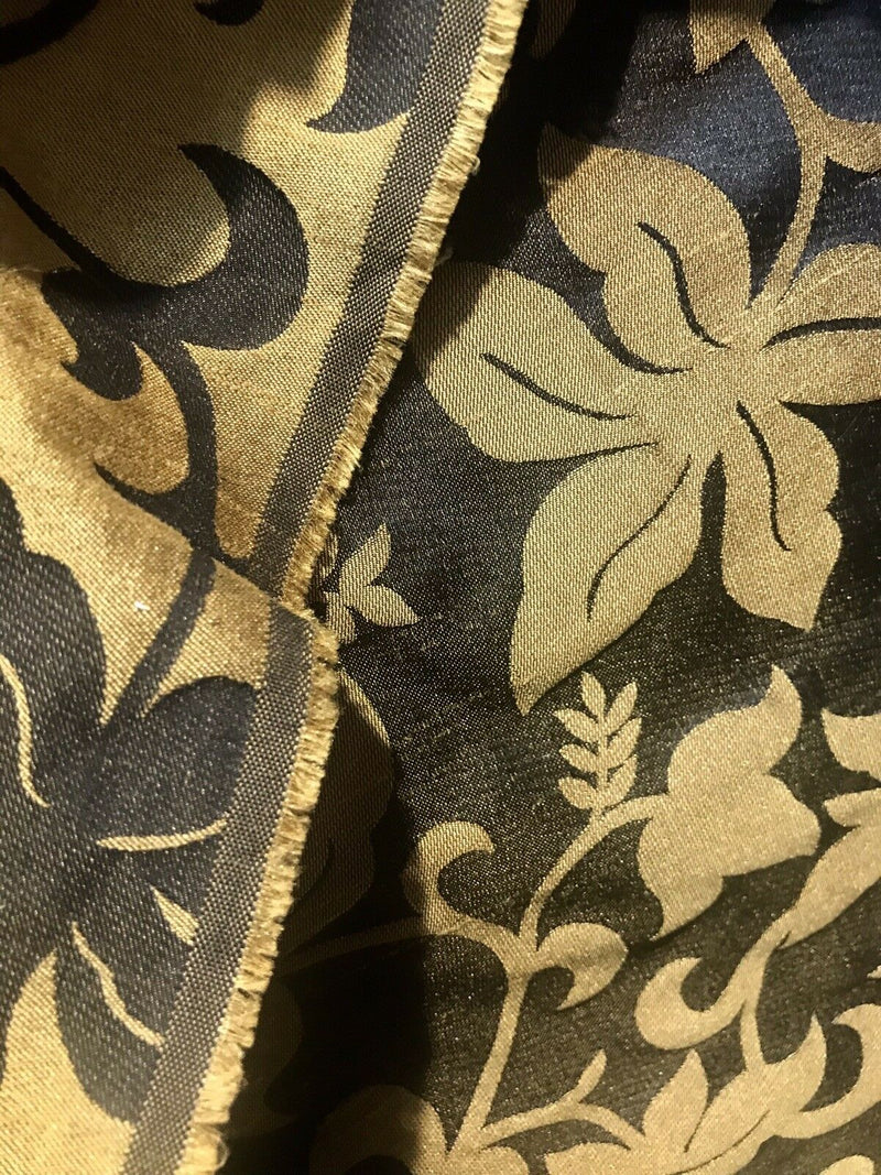 Lady Sorrel Designer Floral Drapery Satin Fabric - Black Gold- Decorating - Fancy Styles Fabric Pierre Frey Lee Jofa Brunschwig & Fils