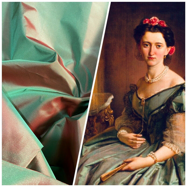 Lady Lisa Designer 100% Silk Taffeta Fabric - Electric Green with Cinnamon Red Iridescence - Fancy Styles Fabric Pierre Frey Lee Jofa Brunschwig & Fils
