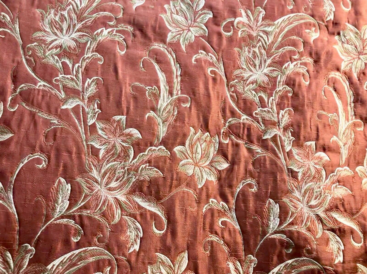 NEW! Designer Quilted Brocade Floral Upholstery Fabric- Rust Brick Red - Fancy Styles Fabric Pierre Frey Lee Jofa Brunschwig & Fils