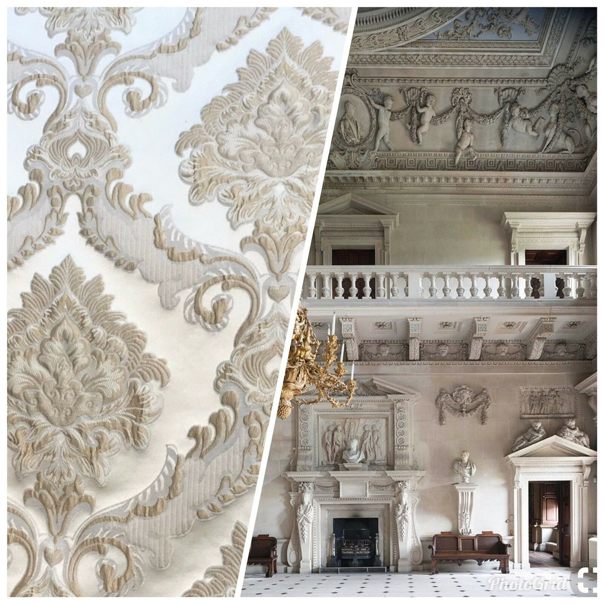 SALE! Prince Simon Designer Brocade Satin Fabric - Taupe Ivory Floral Upholstery Damask - Fancy Styles Fabric Pierre Frey Lee Jofa Brunschwig & Fils