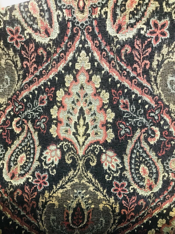 SWATCH Designer Velvet Chenille Burnout Fabric - Black With Muted Multi Colors - Fancy Styles Fabric Pierre Frey Lee Jofa Brunschwig & Fils