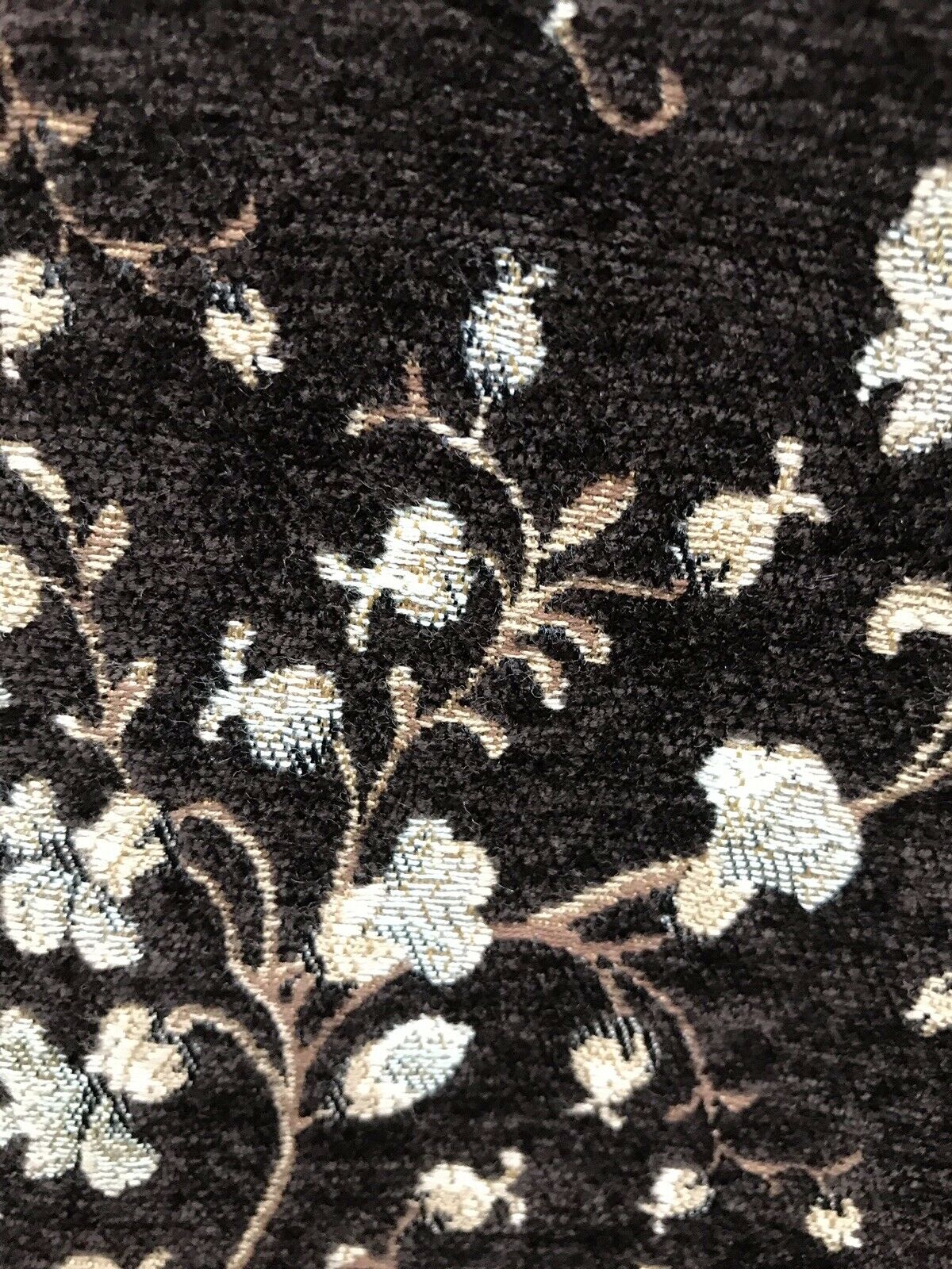 NEW Small Floral Velvet Chenille Upholstery Fabric - Brown Aqua Beige - Fancy Styles Fabric Pierre Frey Lee Jofa Brunschwig & Fils