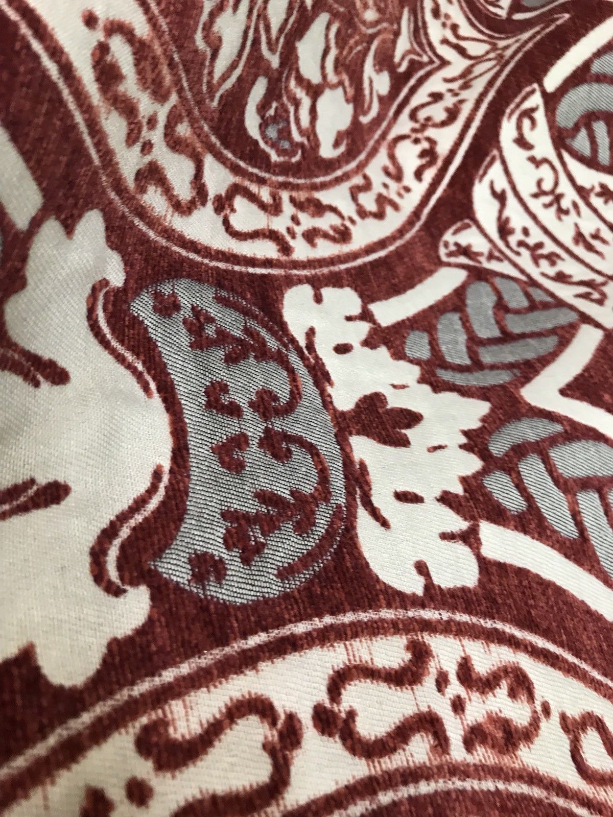 NEW SALE! Double Sided Burnout Chenille Velvet Fabric- Red Upholstery Damask - Fancy Styles Fabric Boutique