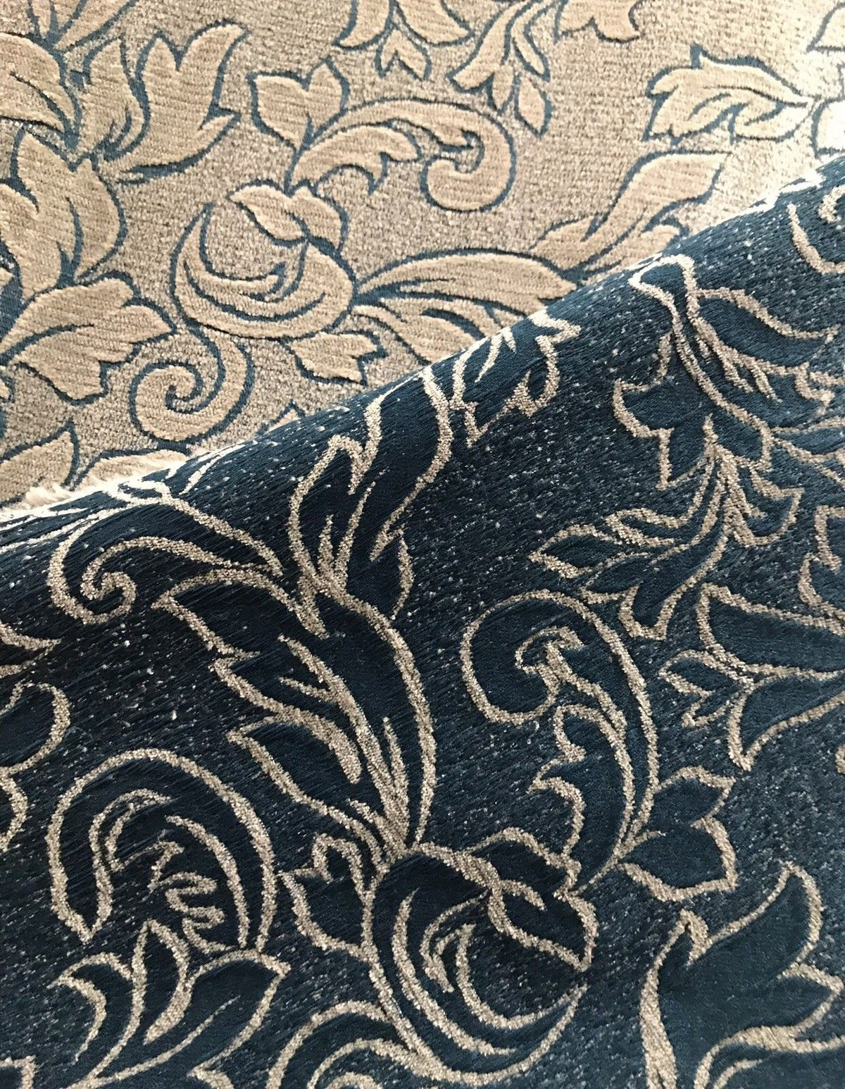 Designer Floral Burnout Chenille Velvet Fabric - Teal & Taupe - Fancy Styles Fabric Pierre Frey Lee Jofa